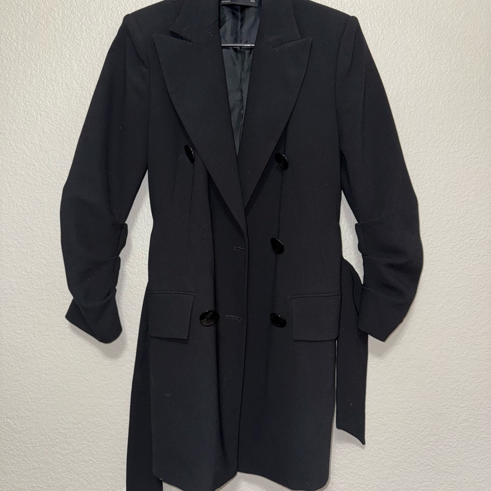 Zara Women’s Belted Blazer Jacket with Rousing on sleeve